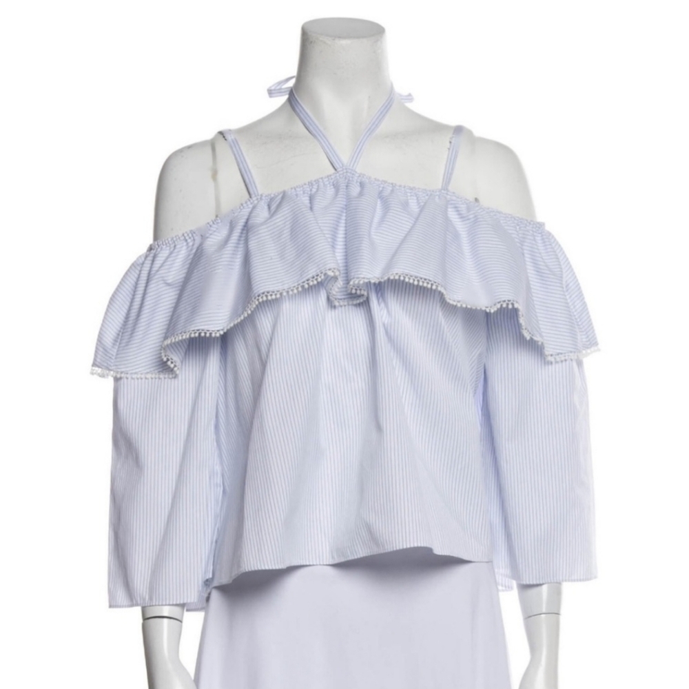 Jonathan Simkhai Cold-Shoulder Flare Oxford Top EUC Small